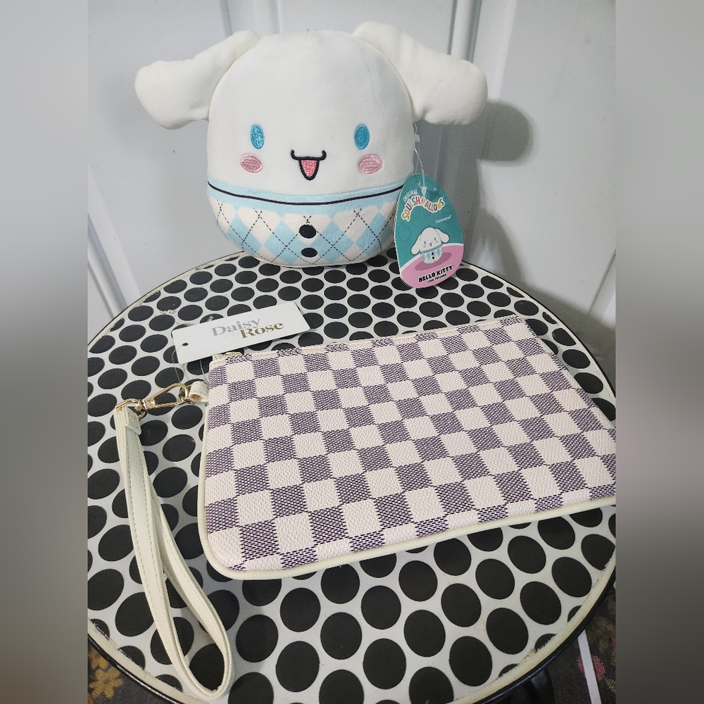 Daisy Rose Checkered Wristlet & Sanrio Cinnamoroll Squishmallow